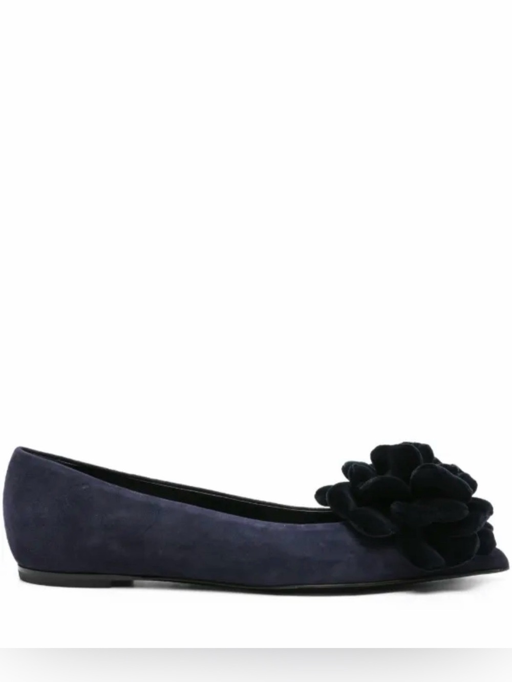 AGL Navy Suede Pointed-Toe Ballet Flat with Suede Flower - Picture 2 of 7